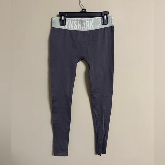 Gymshark Fit Leggings Gray Green Waistband Lettering Women’s Size XS Athletic - Picture 1 of 6
